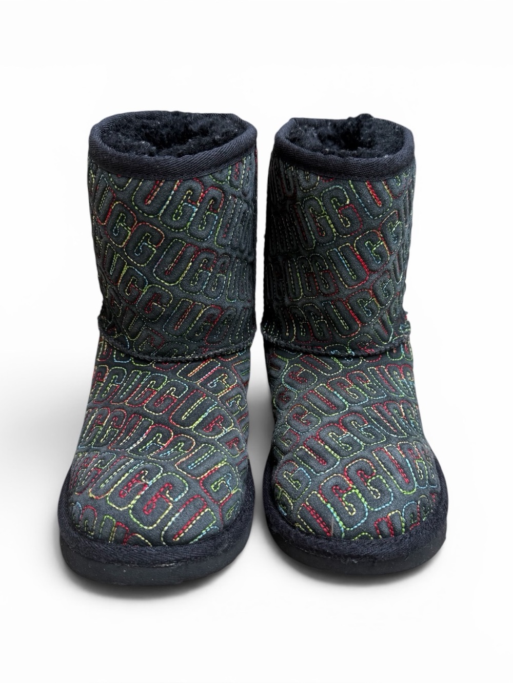 UGG Classic Short Suede Shearling Embroidered rainbow 🌈 Logo Boots Girls Youth 4